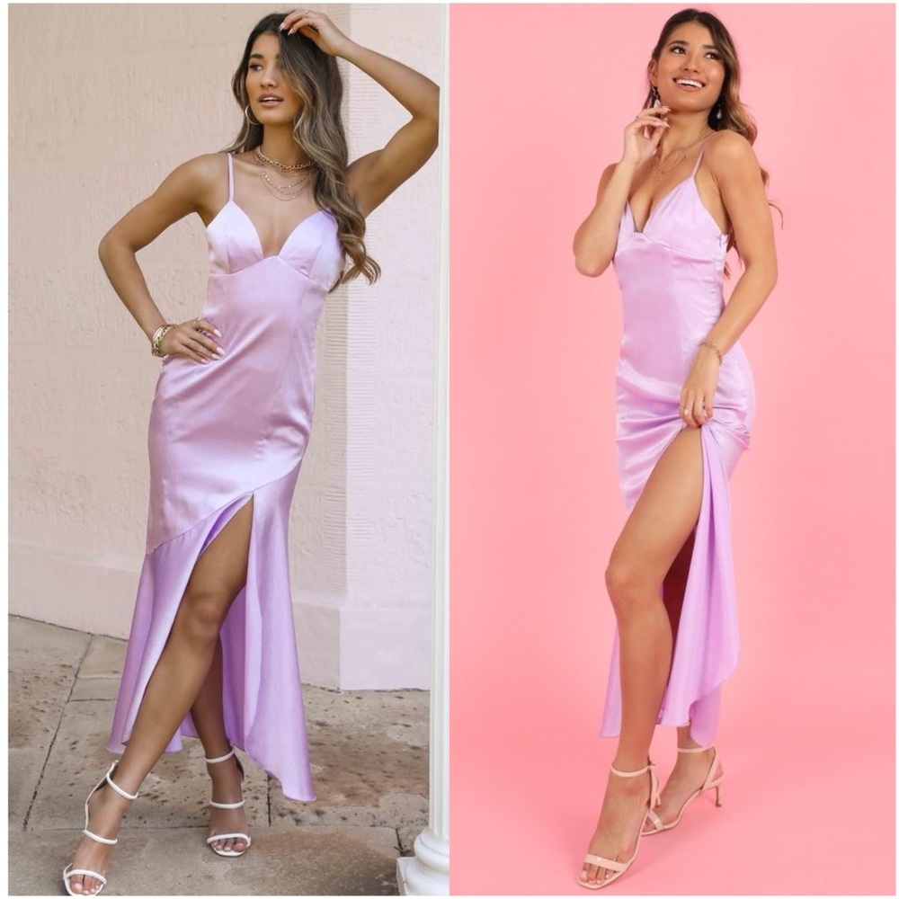 Showpo Lavender Satin Midi Dress